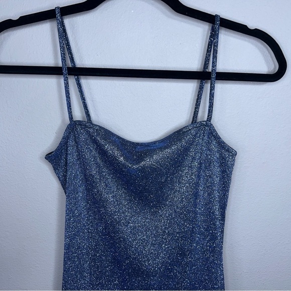 NEW XS H&M BLUE GLITTER DRESS EVENT PARTY COCKTAIL DATE NIGHT - Picture 2 of 10